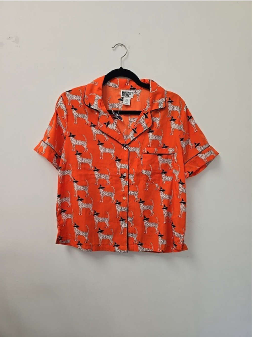 Bouffants & Broken Hearts Orange Shirt Halloween Pijamas Witch Hat Cat Sz S NWT